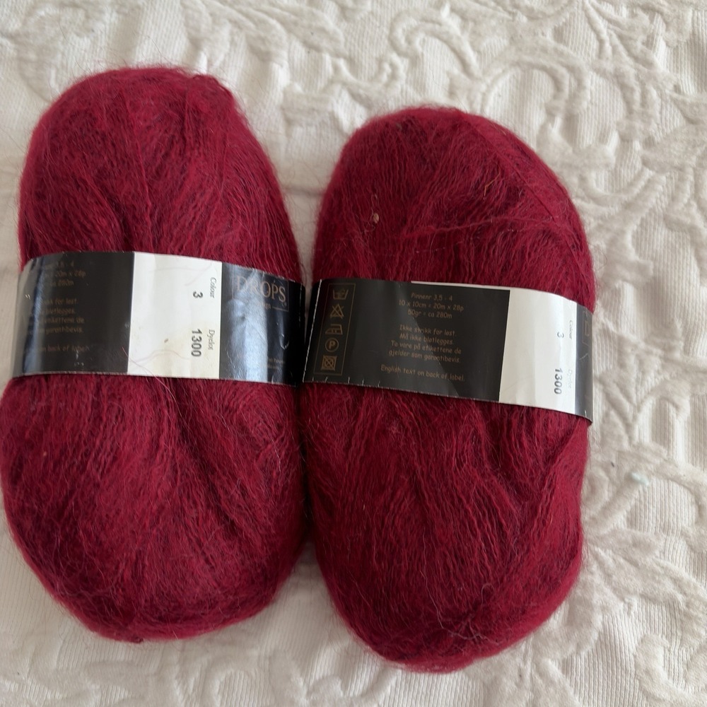 DROPS Garnstudio Vivaldi Yarn Lot of 2 Burgundy Color 3 Mohair Blend Dyelot 1300